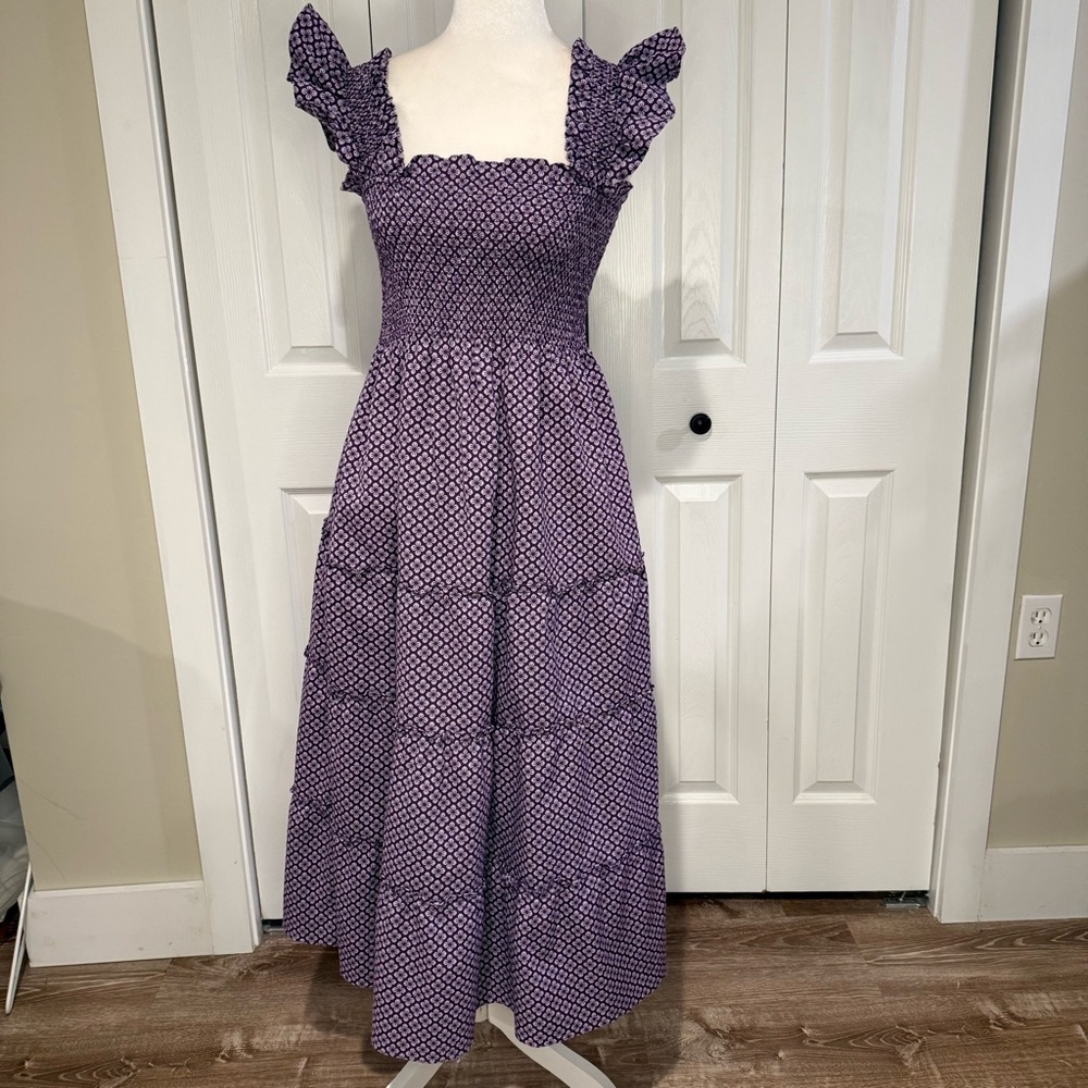 Hill House Home, The Nap Dress Purple Floral Smocked Midi Dress,  Size Small EUC - Picture 2 of 11